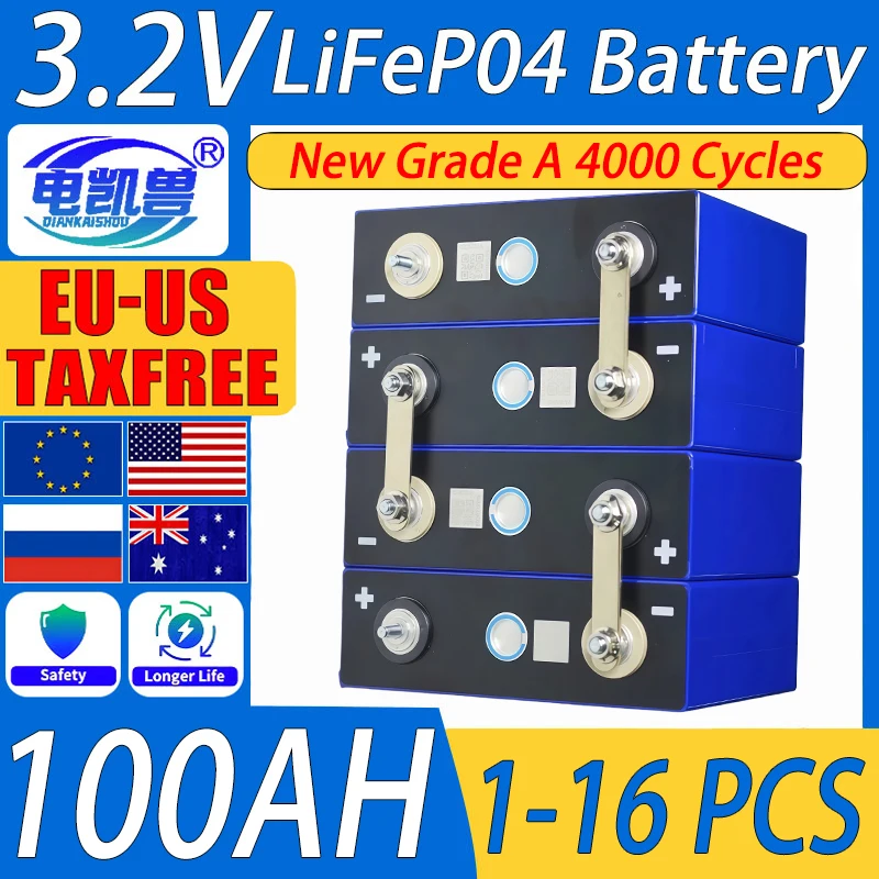 

New high quality 3.2V 100Ah LiFepo4 Battery 4000 Cycle DIY 48v 24v 12v RV Camping Car Boat Solar Home Energy Storage Power Cell