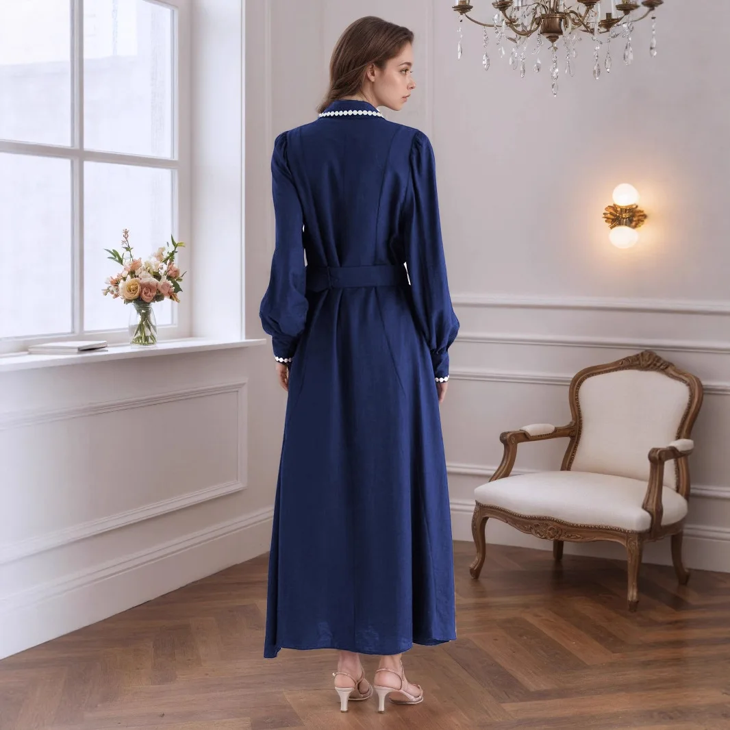2025 Autumn New Collection Waist Skirt Shirt Collar Long Sleeve Shirt Metal Buckle Strap Dress