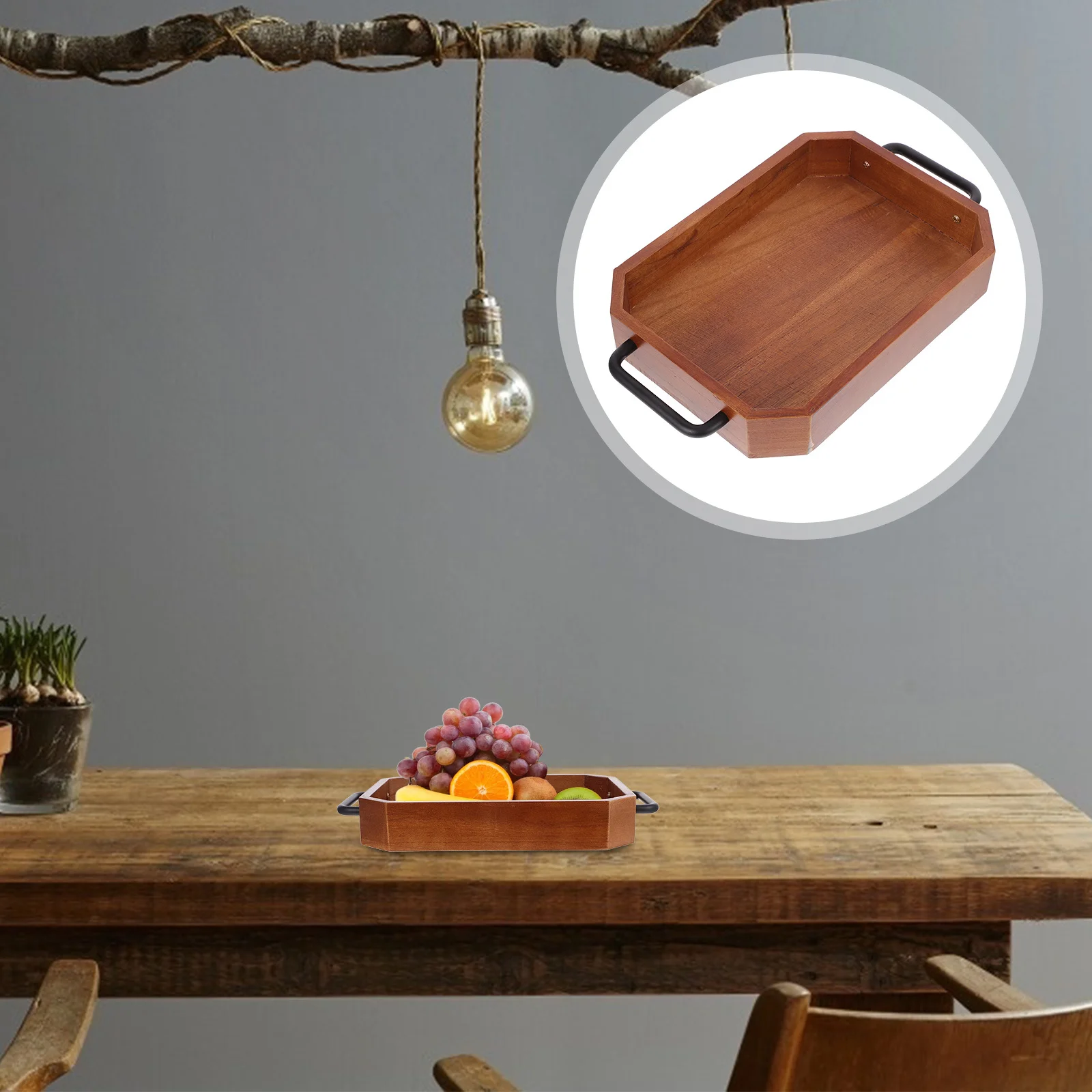 

1pc Rectangular Wood Large Capacity Serving Tray For Fruit Snack Bread Dessert Tea Food Storage Decorative Household Kitchen