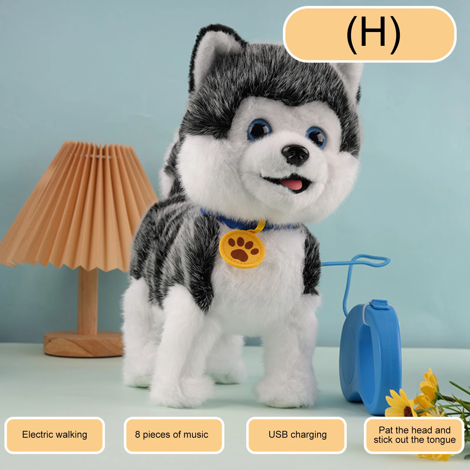 Giocattolo Interattivo Elettronico in Peluche con Telecomando e Guinzaglio, Animale Domestico Elettronico Interattivo per Età 4+