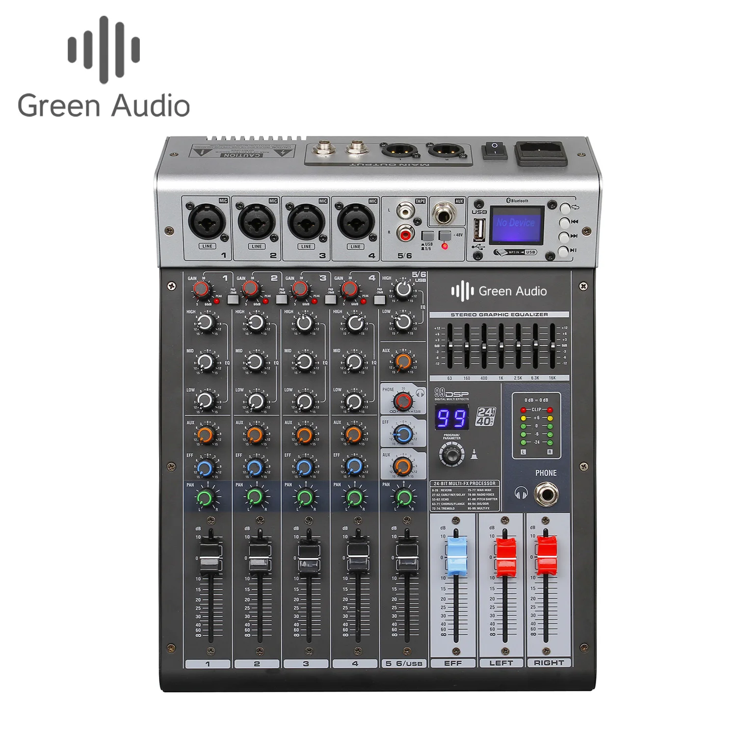 

GAX-GBR6 6-channel double seven-segment equalizer with monitor mixer USB reverb wedding performance broadcast room effect mixer