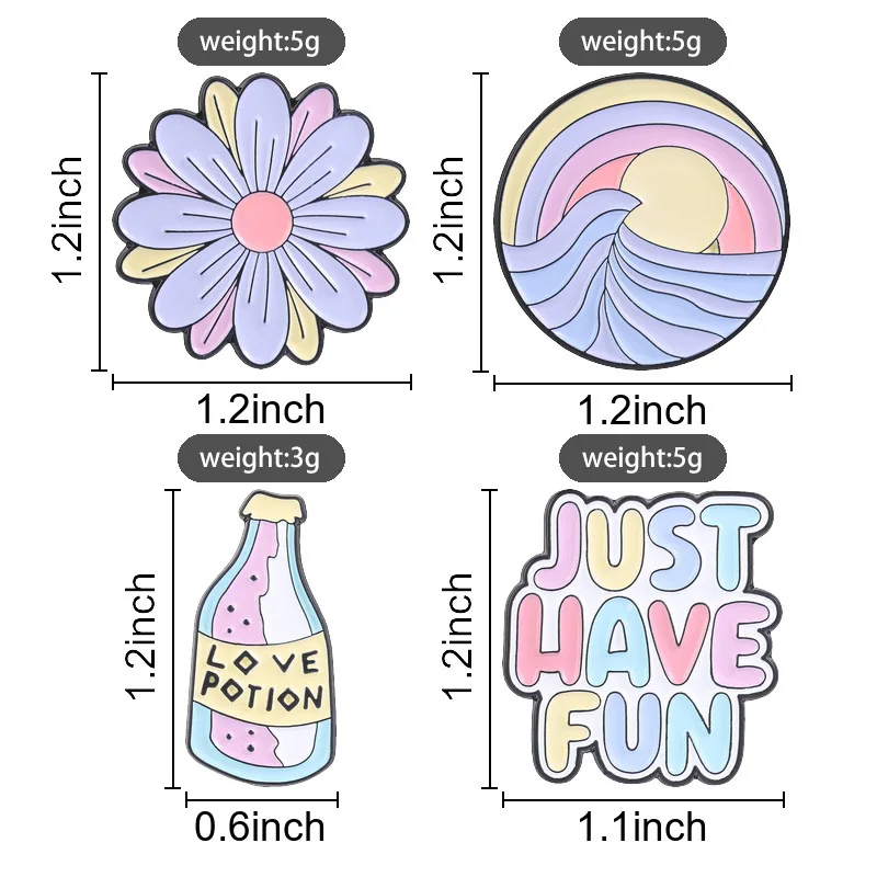 Daisy Flower Enamel Pin Ocean Wave Heart Potion Bottle Brooch Cute Floral Metal Badge Lapel Pin for Jacket Backpack Hat Gift