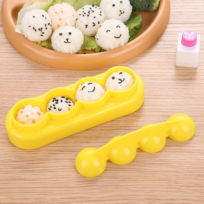 Rice Ball Making Kit Ball Shaped Sushi Molds Shaking Mould with Spoon Seaweed Embossing Mold for Kids DIY Meal Sushi Tools