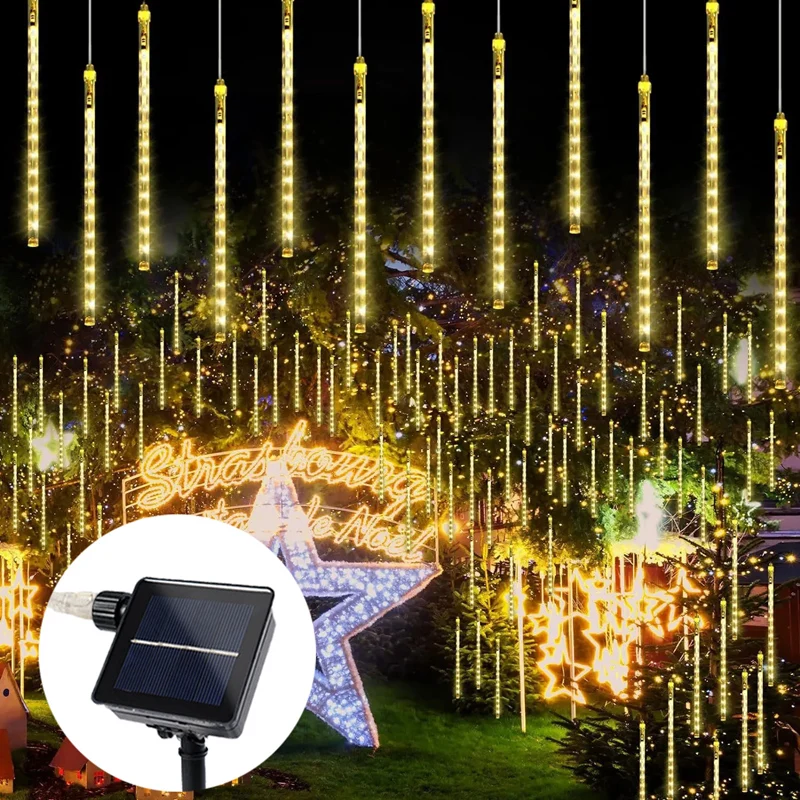 Imagem -03 - Solar Led Meteor Shower Rain Tube String Luz Férias Fadas ao ar Livre Jardim Casamento Festa na Árvore Decoração de Natal 30 cm 50cm