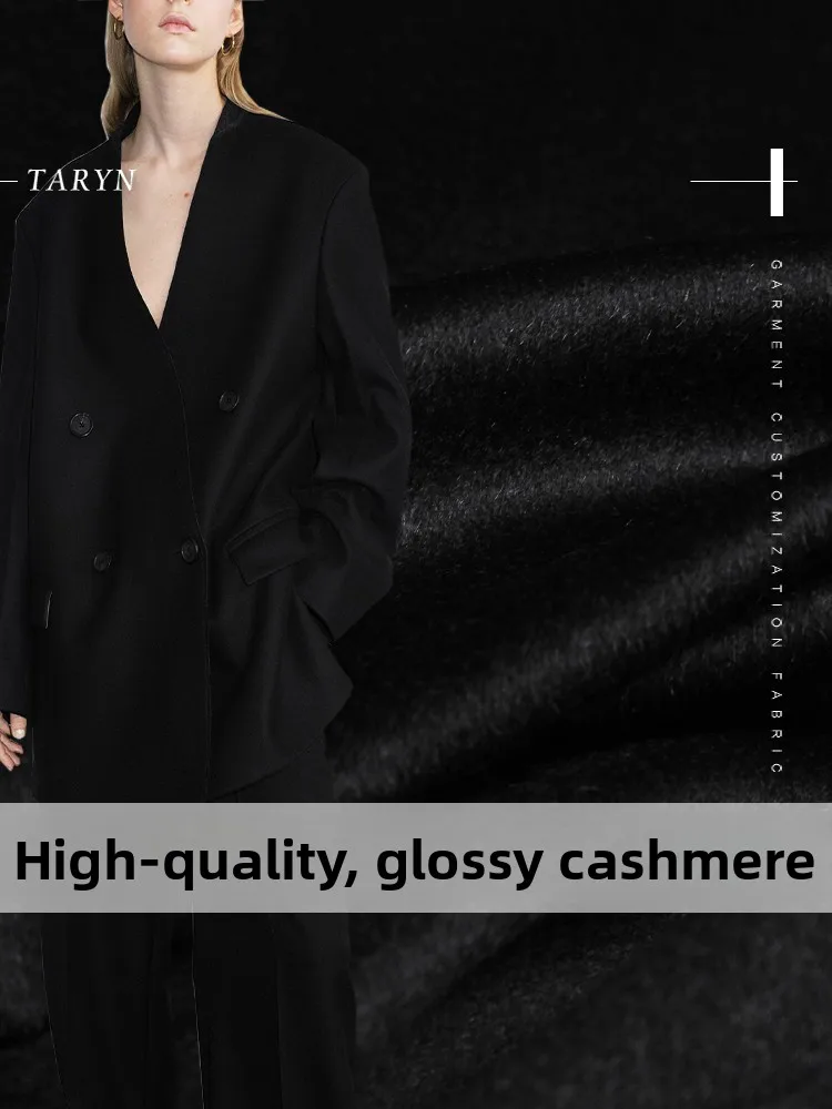 

TR Talin High Content Cashmere Single Face Smooth Wool Suiting Fabric Glossy Black Quality Clothing Material for DIY Handcraft