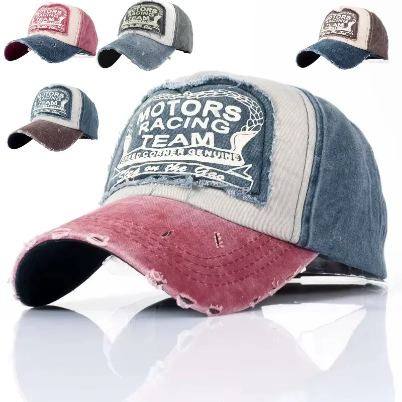MOTOS Fashion Patchwork Color Washed Denim Baseball Cap Coated Snapback Hip Hop Hat for Outdoor Sun Protection image 2
