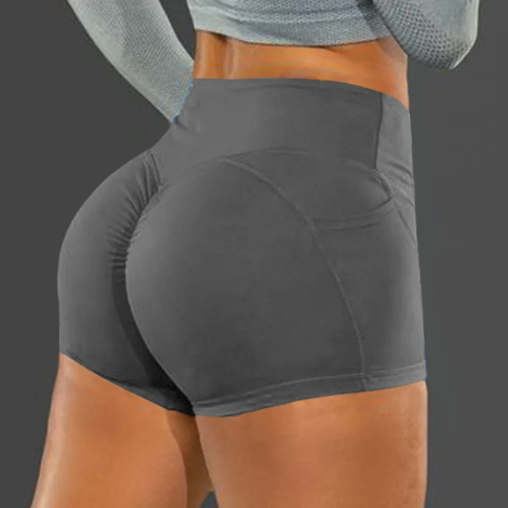 Gym Women Solid Color Pocket Hip Lift Sports Leggings Plus-size Shorts Workout Shorts Womens Fitness Clothing