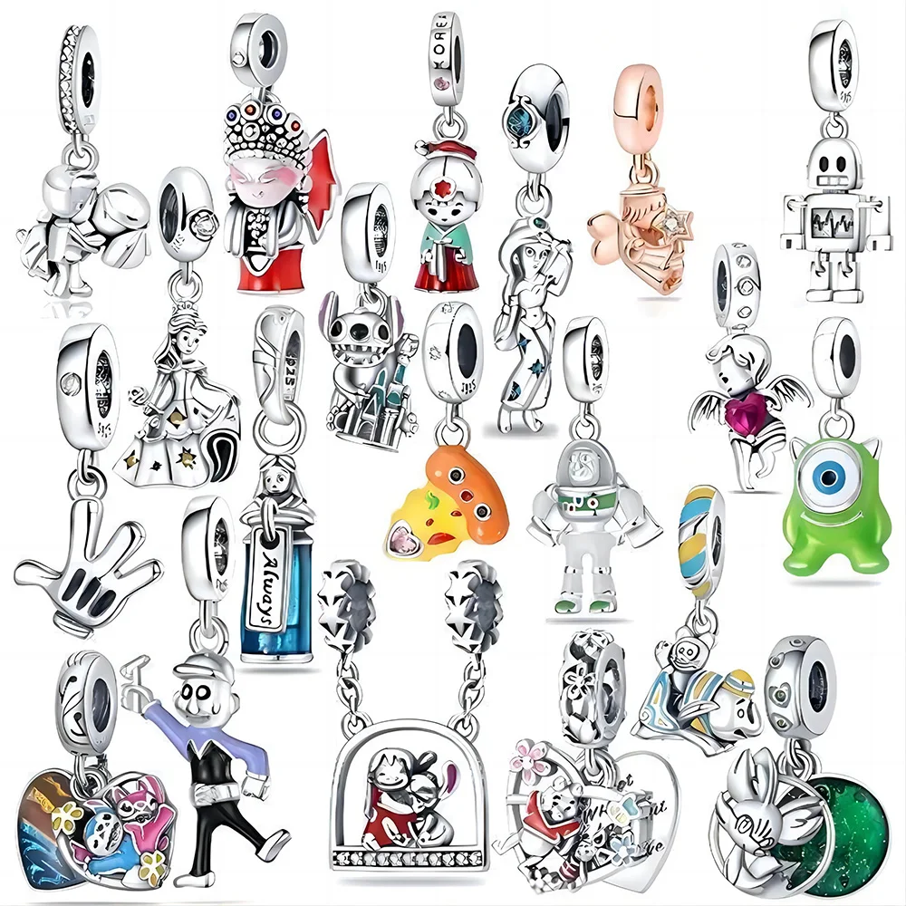 Disney 925 Silver Plated Fashionable Charm Cartoon Angel Princess Pendant Fit Pandora 925 Original Bracelets DIY Couple Jewelry