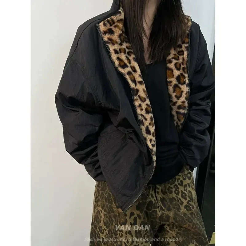 Woman ClothingtrendAmerican Retro Autumn Winter Women\'S Clothing, Lazy And Two Sided Cotton , Leopard Print Jacket