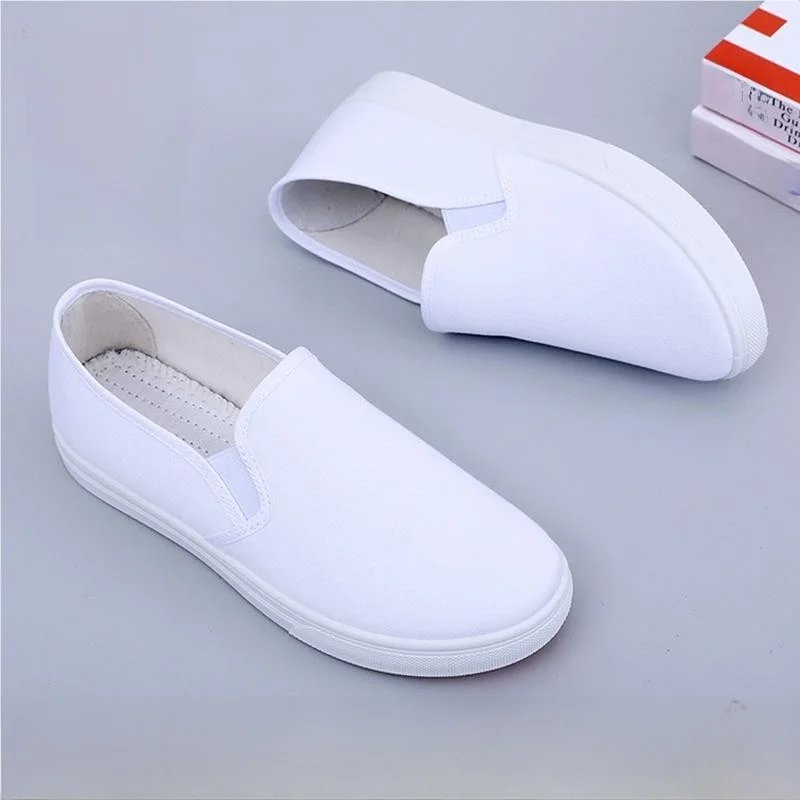 

Men's Nurse Shoes Slip-On Canvas Shoes Breathable White Summer Soft Bottom Healthcare Work Shoes Women's Flat Heel Casual Sne...