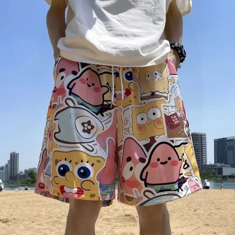 Pantalones cortos hawaianos de Bob Esponja para hombre y mujer, Shorts de dibujos animados de Patricio y Estrella, pijama informal de Anime,