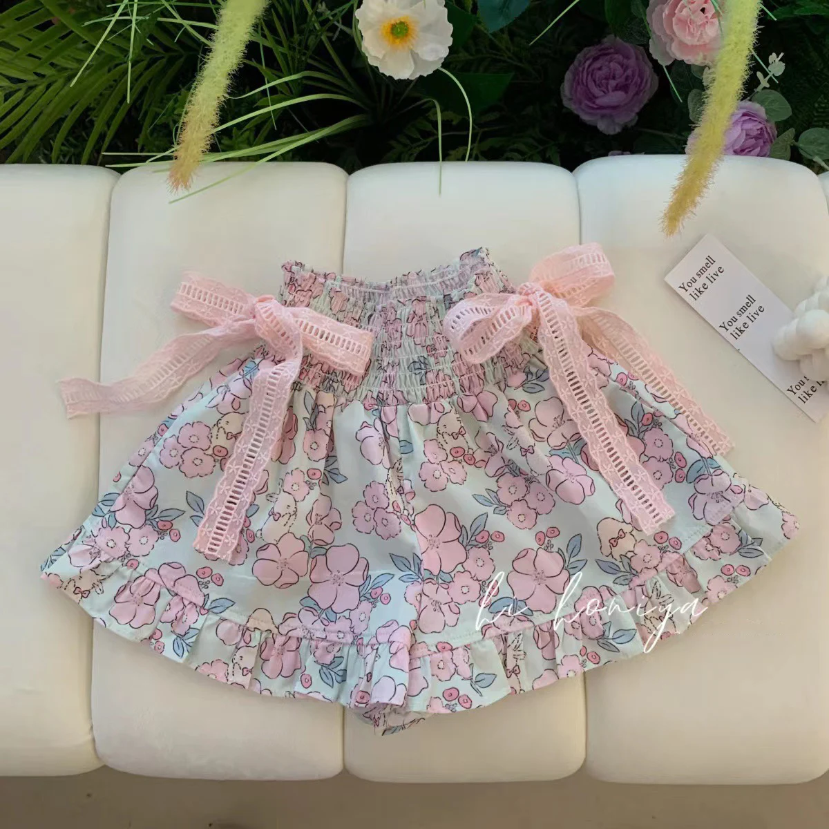 Two Pieces Children Shorts Set Ruched Round Collar Sleeveles White Vest+Floral Print Cute Shorts 1-6Y Girls Summer Clothing Suit