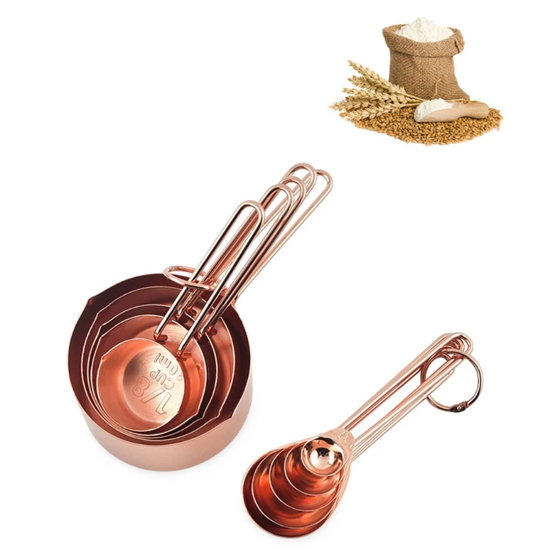 Stainless Steel Rose Gold Measuring Spoons Cups Set Engraved Marking Ruler Scale Stackable Tablespoon Dropshipping