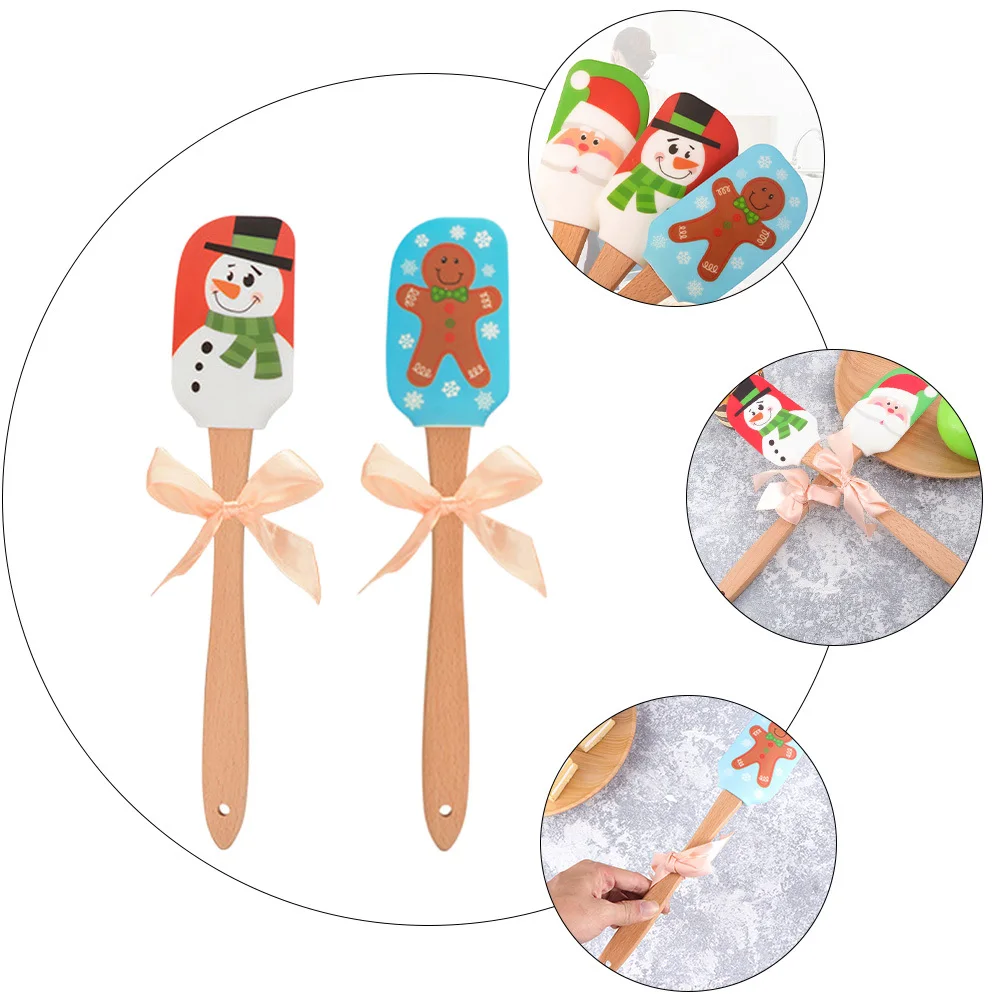 

1Set Silicone Butter Scraper Christmas Baking Tool with Beech Handle Soft Non-Bend Scraping Edge Holiday Gift Idea