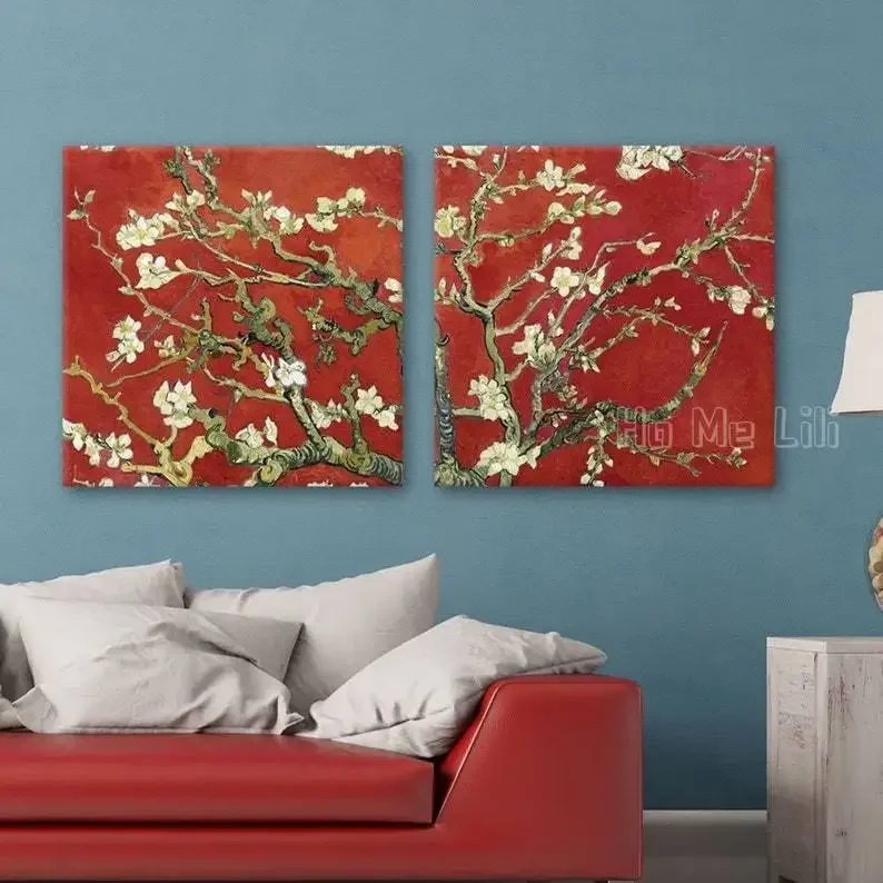 Canvas Wall Art  Almond Blossom In Red By Vincent Van Gogh Modern Home Decor