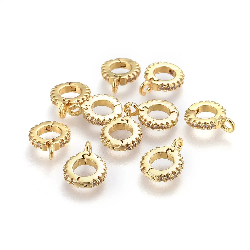 10pcs Brass Cubic Zirconia Enhancer Shortener Bails Hinged Pendant Bails Connector Link Real 18K Gold Plated for Jewelry Making