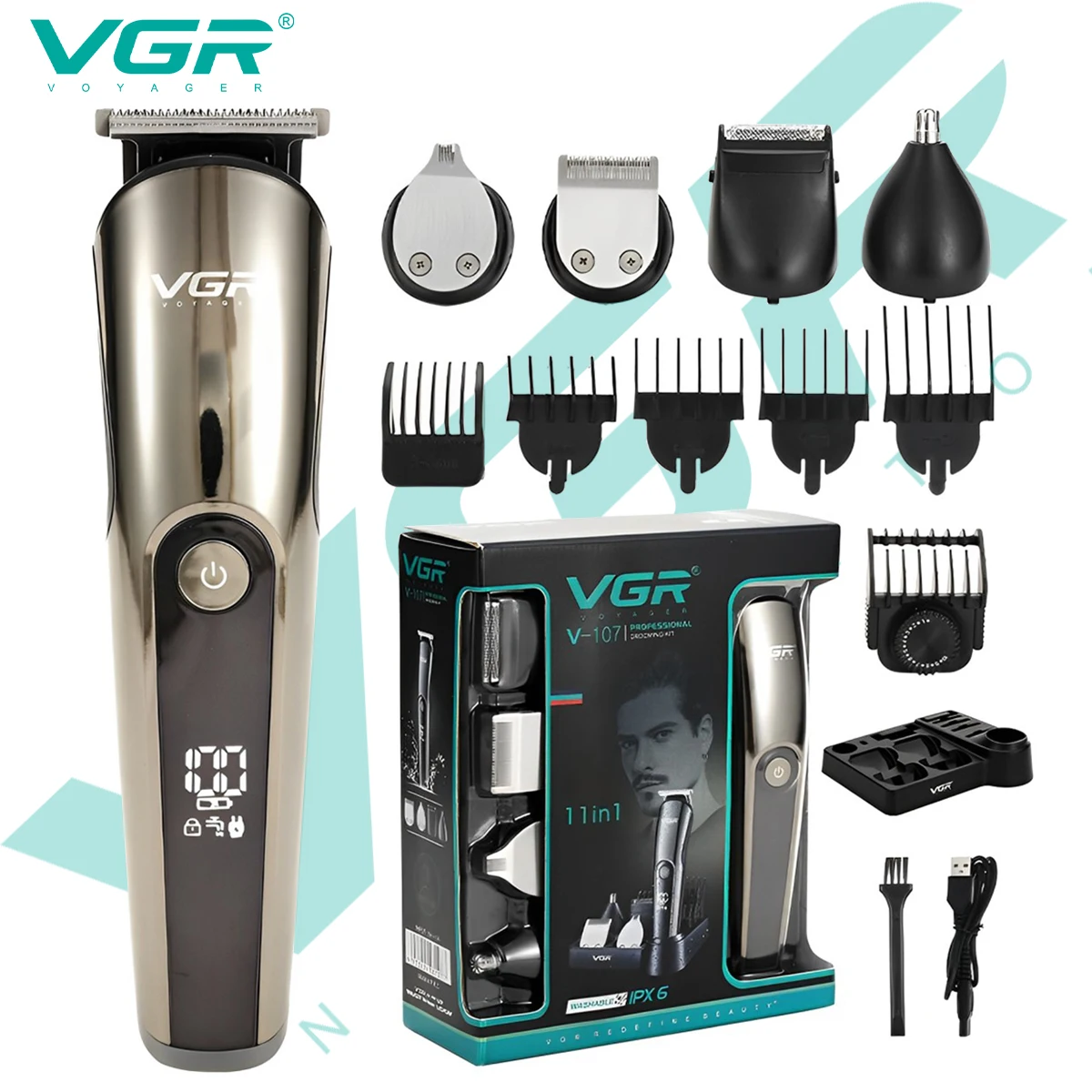 VGR 107 hair clipper cross-border digital display multi-functional cutter head professional carving electric fader manufacturers