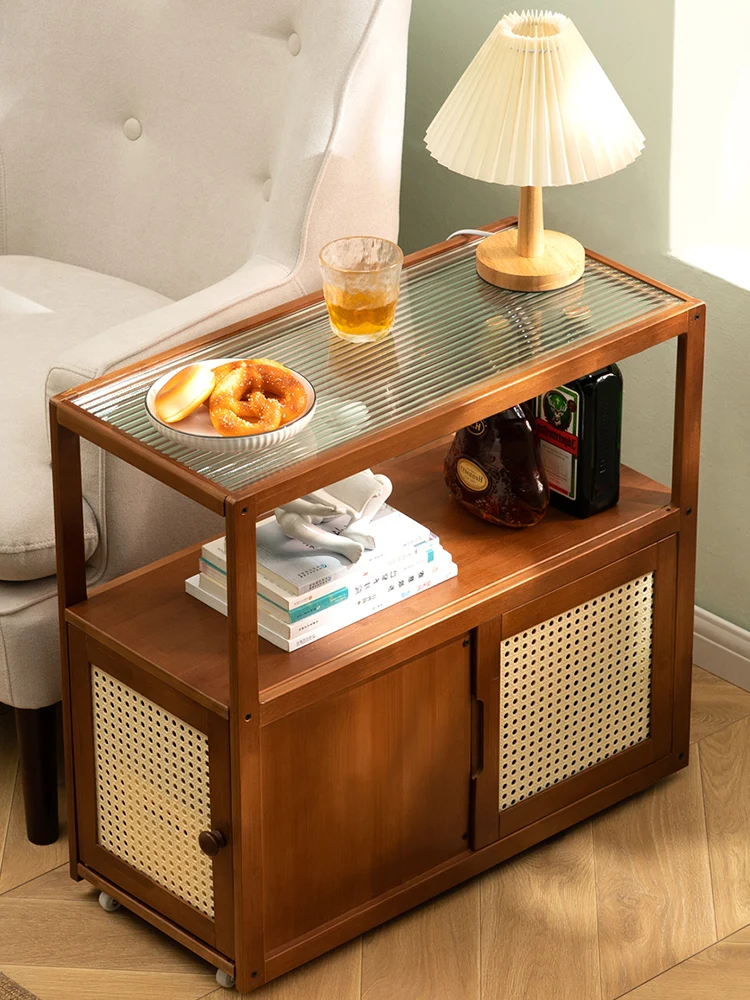 Movable Side Table Small Coffee Table Sofa Side Side Cabinet Small Table Bedside Eight-Immortal Table Storage Rack Corner Table