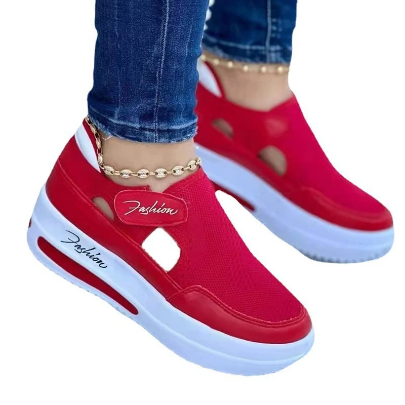 Large Casual Single Shoes for Women 2025 New Summer Flat Bottomed Breathable Casual Mesh Fashionable Thick Soled Sports Shoes