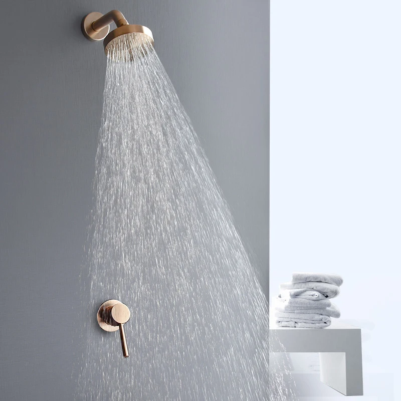 Brushed Gold Bathroom Shower Set Wall Mounted Hot and Cold Mixing Faucet Single Handle Shower Head Bath Mixing Faucet