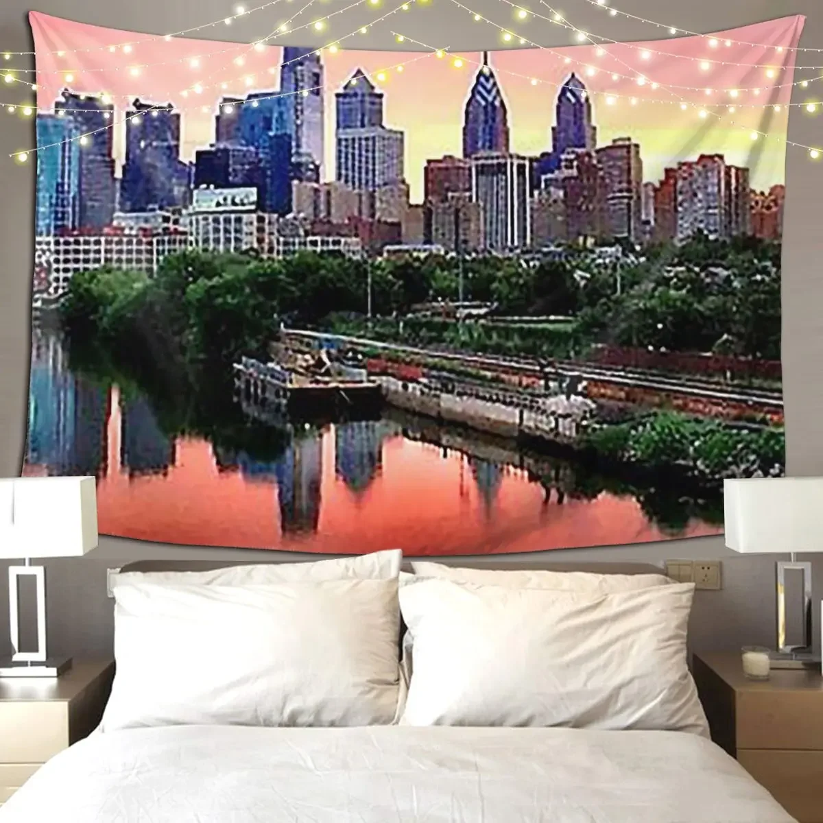 Colorful Philly Skylin Tapestry Funny Wall Hanging Aesthetic Home Decoration Tapestries for Living Room Bedroom Dorm Room