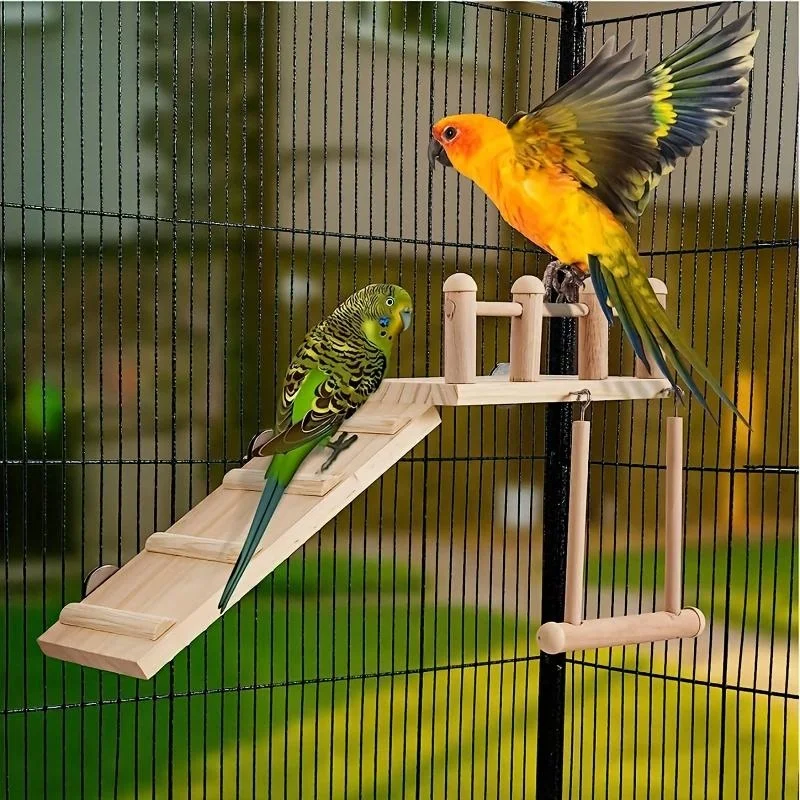 Wooden Parrot Play Stand Perch Swing Ladder Bird Cage Accessories Training Toy Set