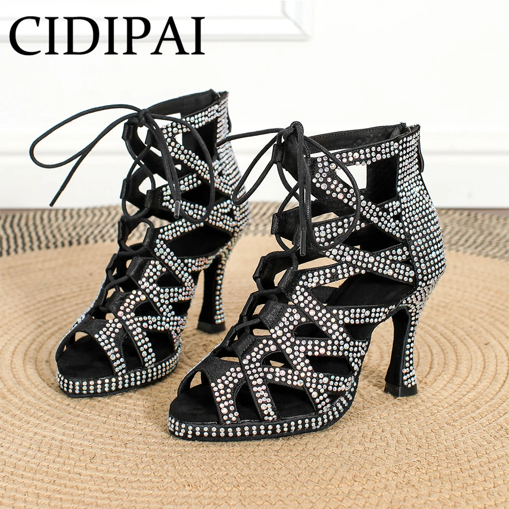 

Fashion Shiny Latin Dance Shoes With 1cm Platform Women Rumba Samba Teaching Shoes Party Shoes Black Sexy Belly Dance Boots