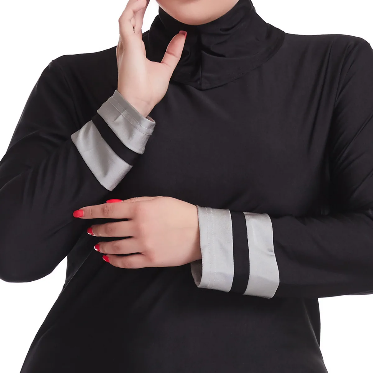 Plus Size Women Striped Burkini Long Sleeve Full Coverage UV Protection Muslim Modest Beach Pool Conservative Bathing Swimsuit