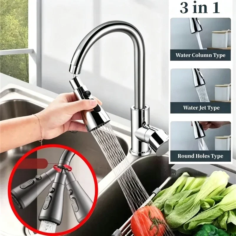 360° Rotating Kitchen Faucet Slim Waist Pressurized Anti-Splash Extended Filter Foam Universal Faucet Head Sprayer for Kitchen