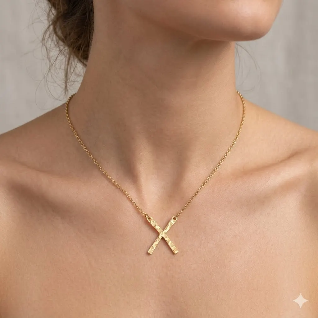 St-Delan Dainty Hammered X Lariat Necklace Stainless Steel Adjustable Y-shaped Cross Pendant Necklace for Women
