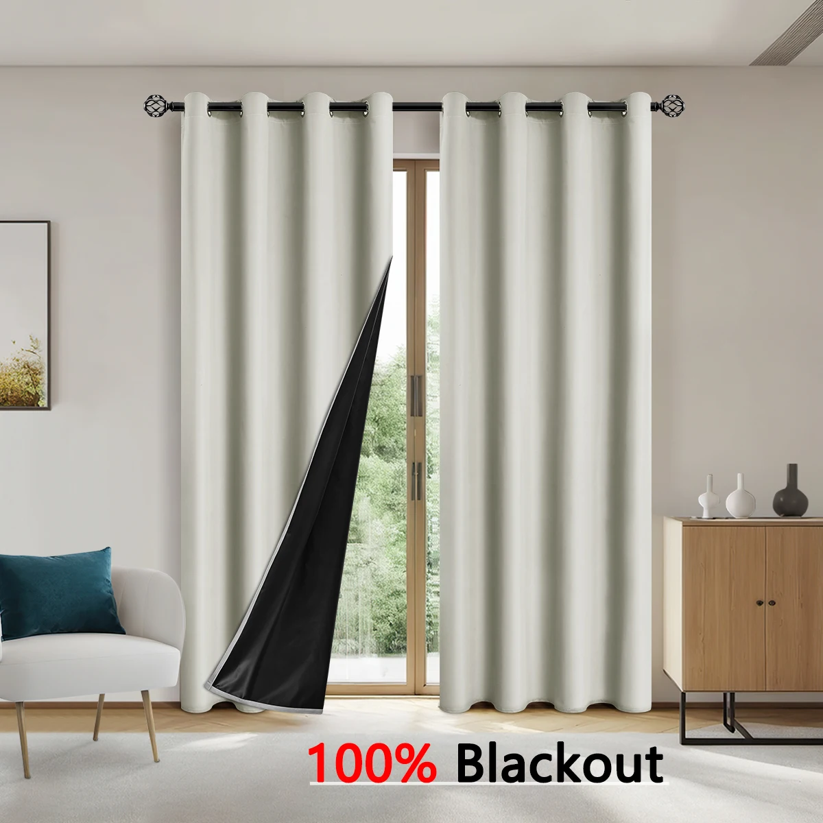 2 Stück einfarbige Polyester-Pongee-Vorhänge aus 100 % Verdunkelungsösen, geeignet für Vorhangdekoration im Wohnzimmer und Schlafzimmer