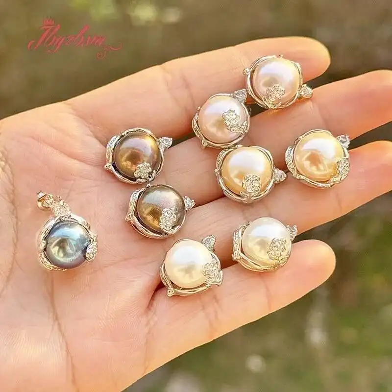 

9-10mm Natural Round Freshwater Pearl Stone Beads Silver Plates Stud Earring 1 Pair For Woman Gift