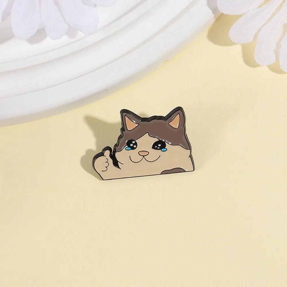 Fashion Thumb Up Design Enamel Pin Crying Cat Humorous Lapel Badge Kawaii Style Cute Backpack Badge Anime Convention