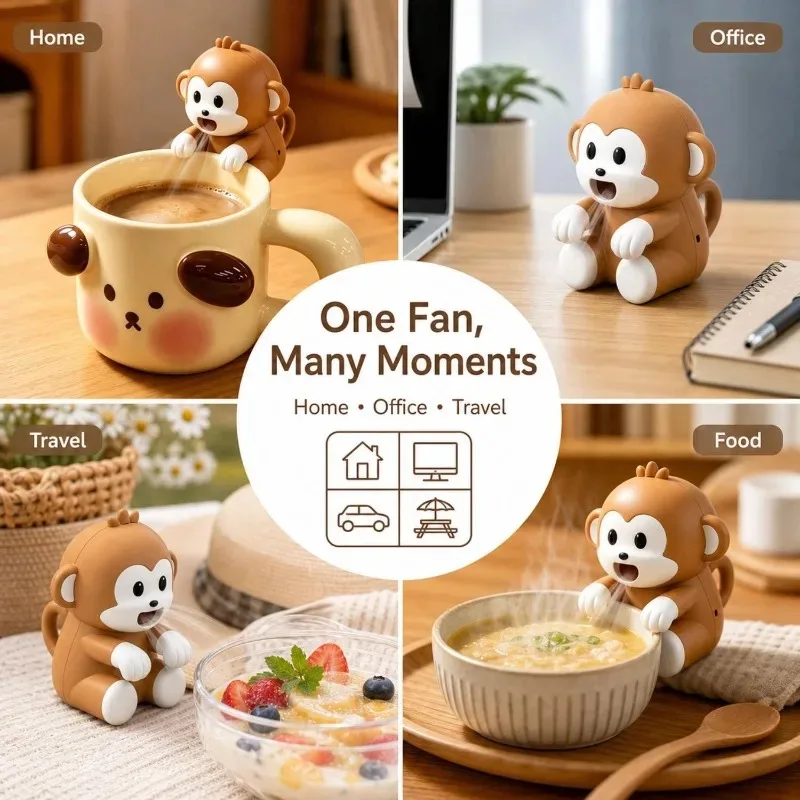 Portable Monkey Shaped Food Cooling Fan USB Rechargeable 3 Speed Silent Clip on Mini Blower for Baby Food Soup Desk Home Travel view 4