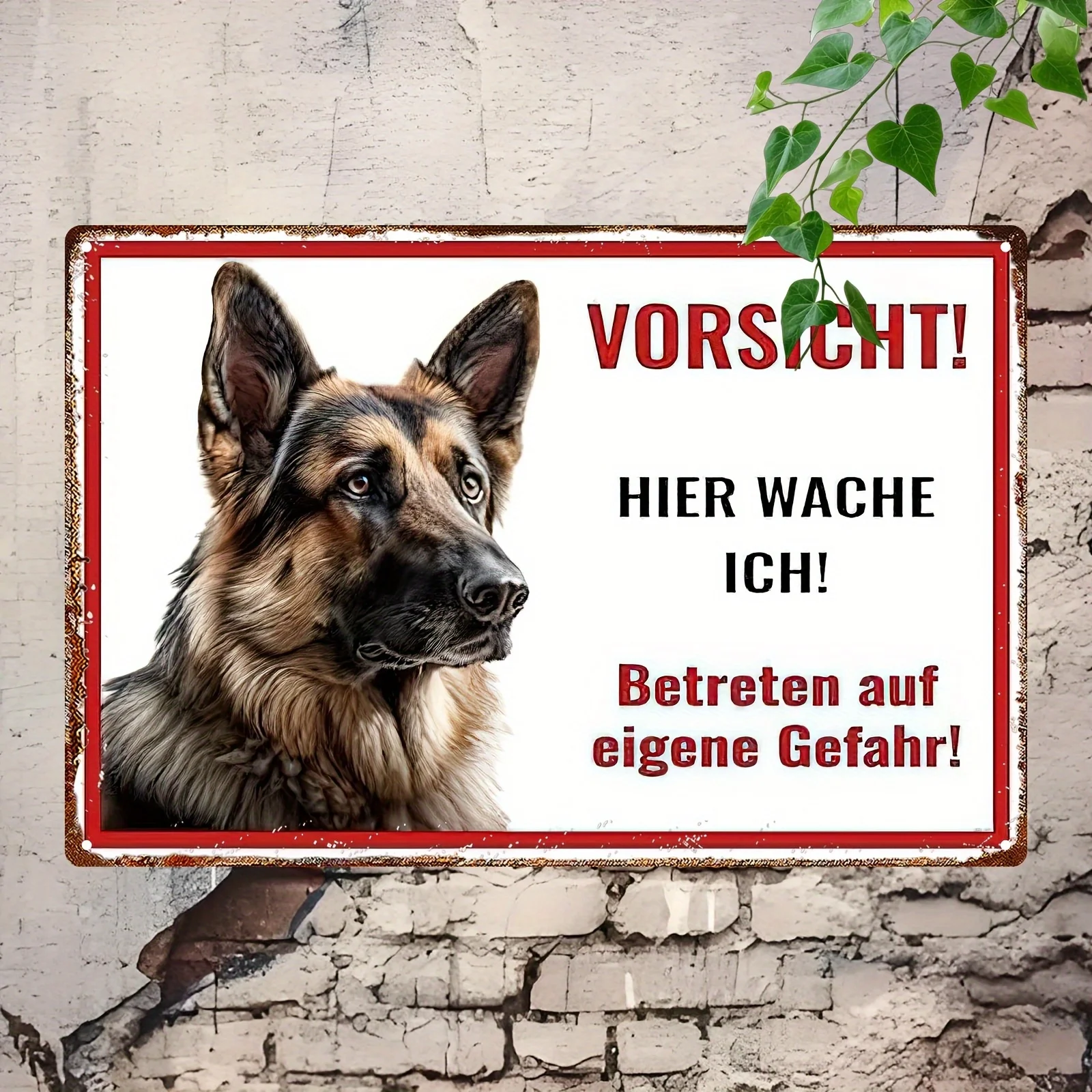 Vintage Iron Warning Sign with German Shepherd Design - 