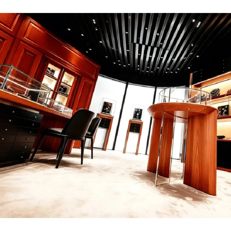 custom.Luxury Solid Wood Jewelry Consultation Display, Premium Glass Showcase High-End Jewelry Stores