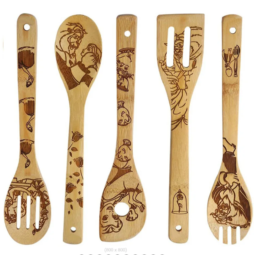 5PCS Mickey Minnie Kitchen Product Anime Figure Spoon Shovel Toy Story Cartoon bamboo Shovel Kitchen baking tool set Gift