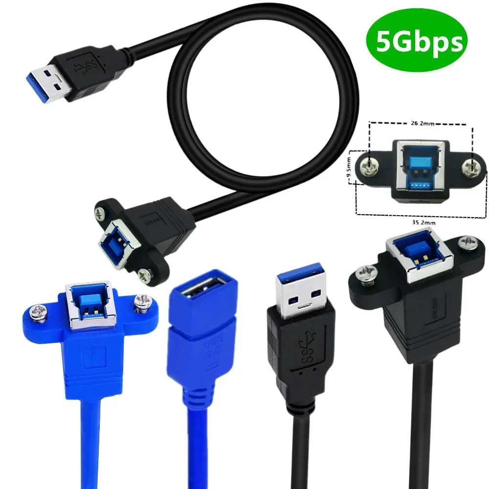 30CM 1ft 5Gbps USB3.0 Type A AF Male Female To B Female Connector Cable Adapter with Panel Mount Cable