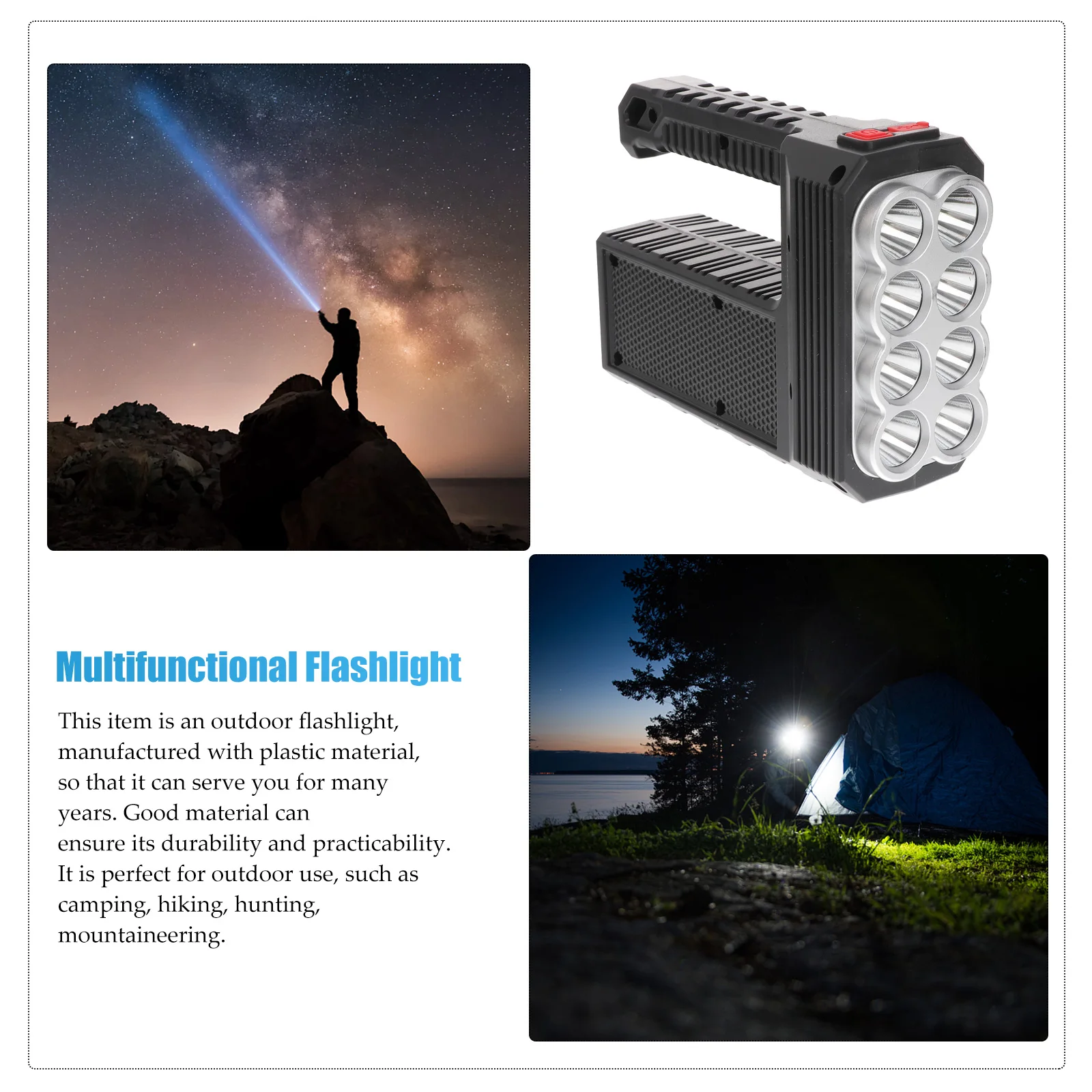 

Solar Torch LED Spotlight Camping Bright Searchlight Outdoor Portable Light Rechargeable Waterproof for Travel
