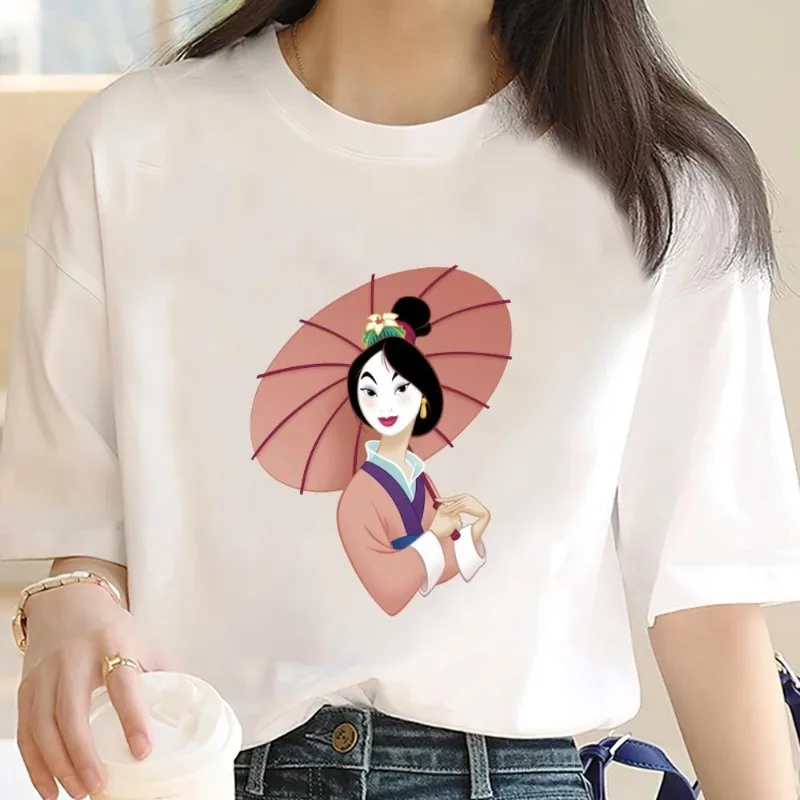 MINISO Disney Mulan T Shirt Men Couple Combination Women Clothes Short Sleeve Collar Fashion Cotto