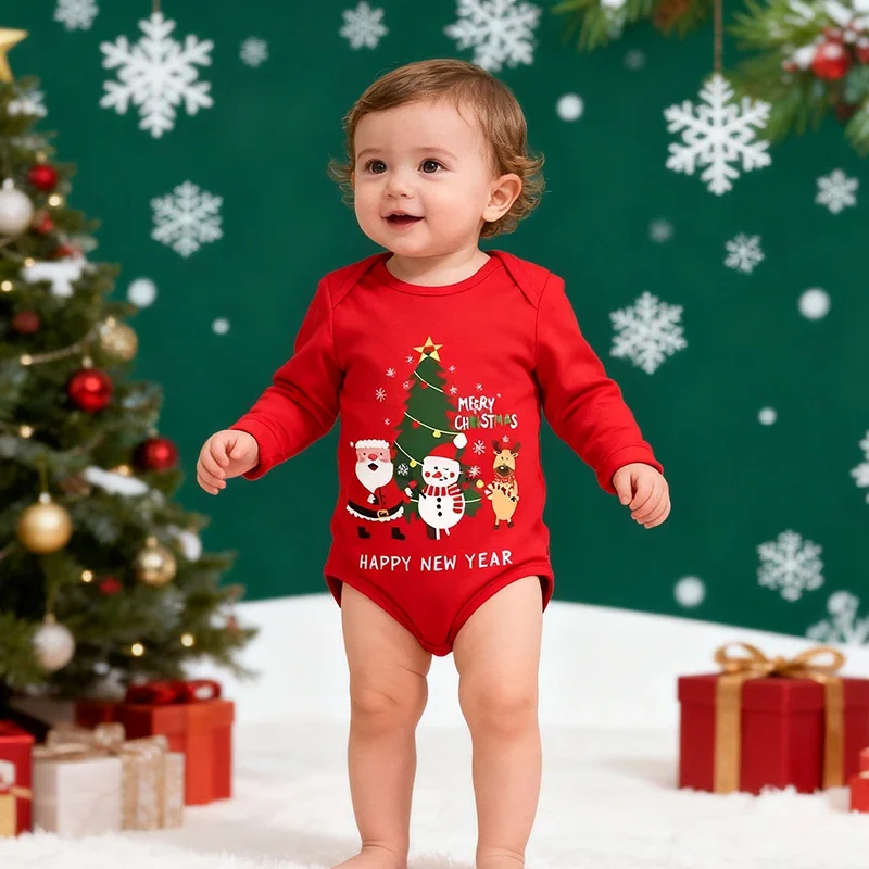 New Year Newborn Baby Boys Girls Bodysuits Cotton Cartoon Print Toddler Baby Boys Girl Jumpsuit Christmas Costume