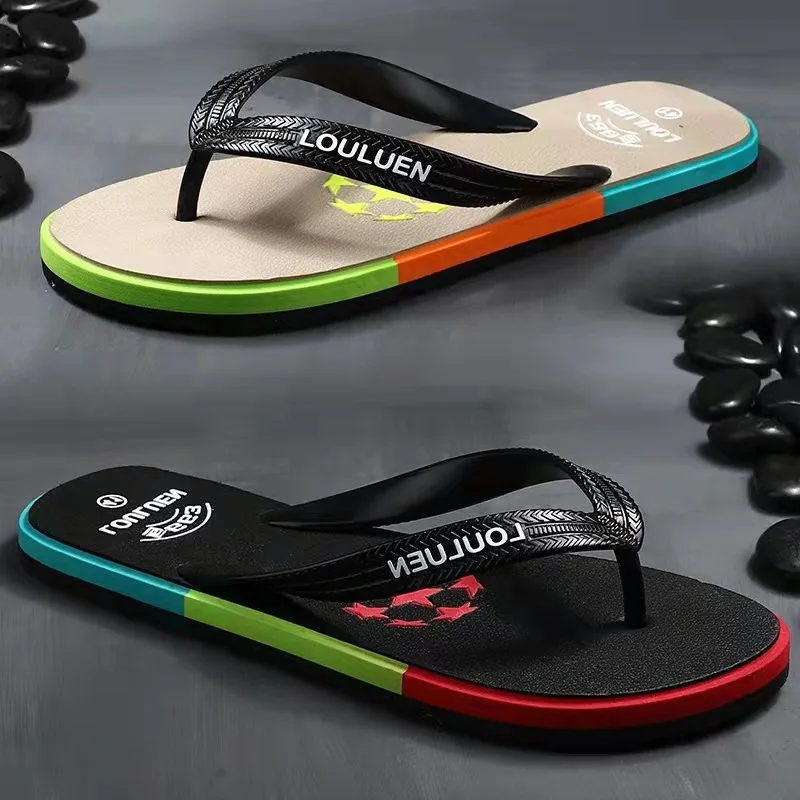 Flip-flops men's rubber outdoor casual beach slippers outer wear pinch sandals breathable and comfortable