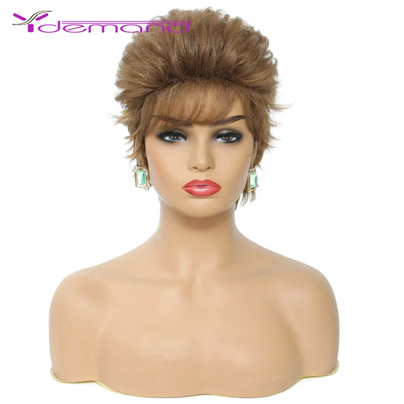 

Y Demand Short Pixie Cut Wigs Brown Synthetic Cosplay Hair Wig For Women Personality, Cool Beauty