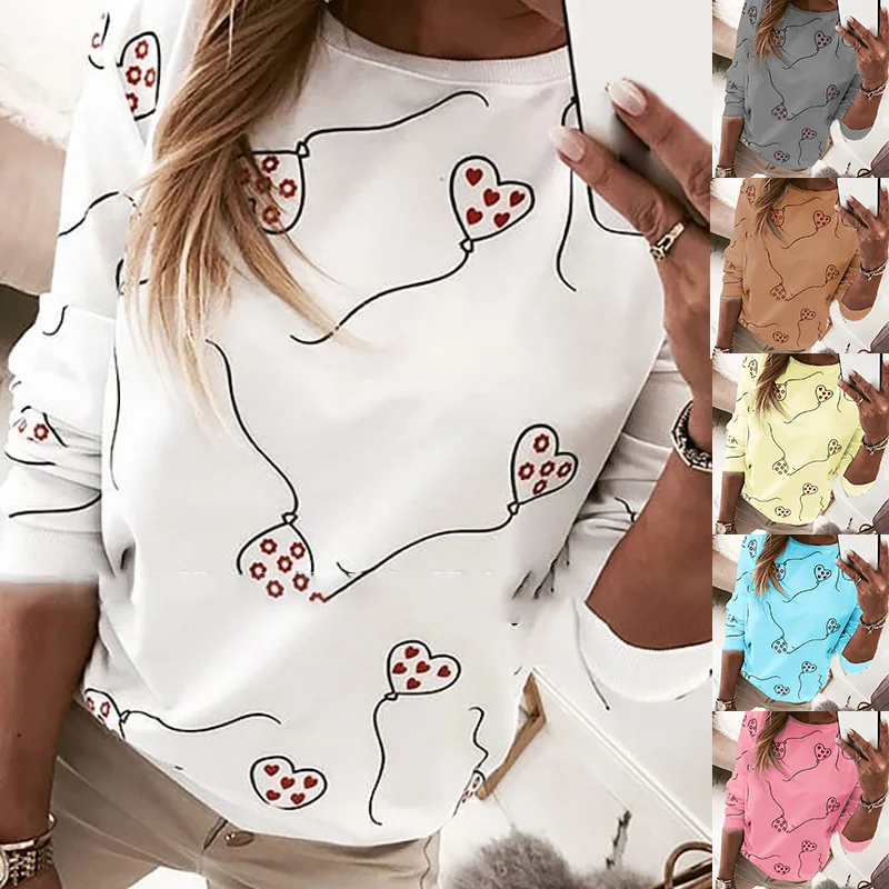 

2024 New Arrival Hot Selling Spring New Women's Casual Balloon Print Pattern Round Neck Long Sleeve T-shirt Daily Wear T-shirts
