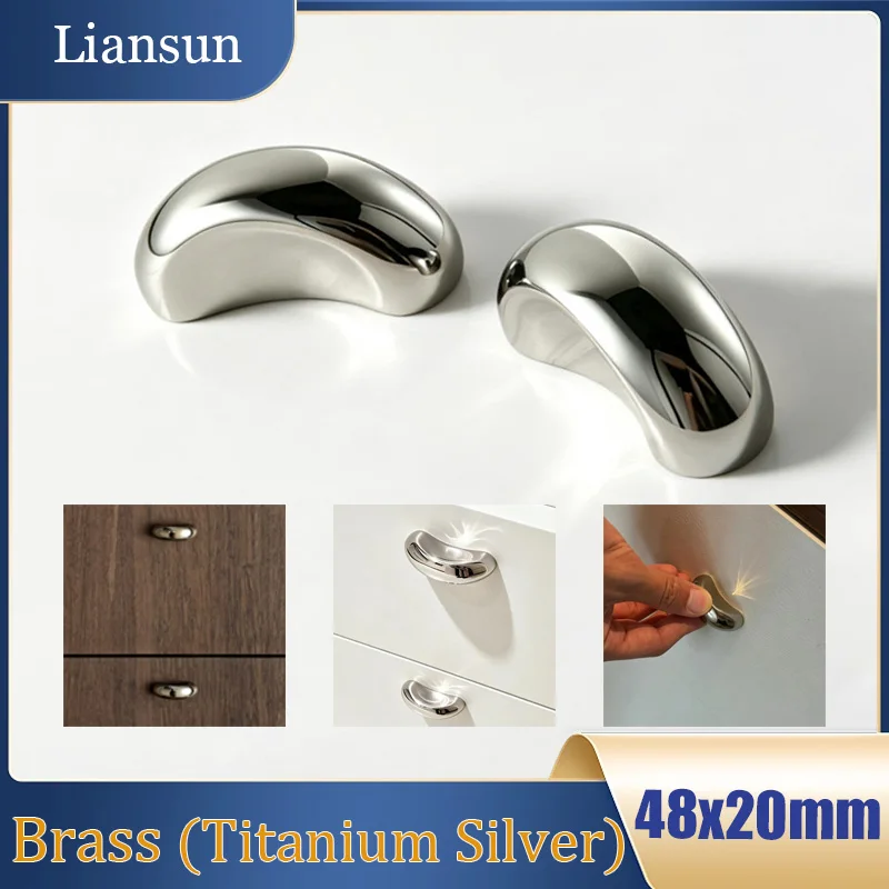 1/2/4/6PCS Irregular Curve Titanium Silver Handle Nordic Simple Style Drawer Handle Modern Solid Brass High-end Furniture Handle