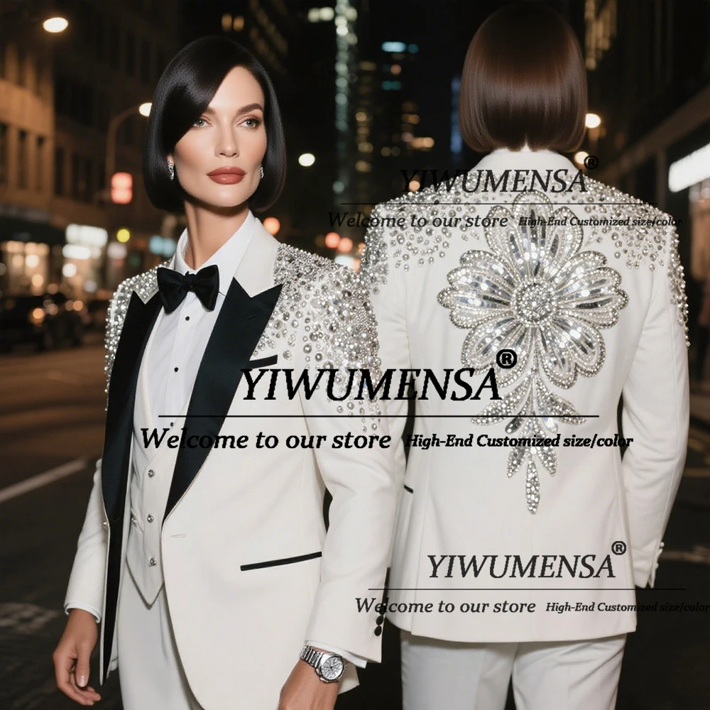

Latest Design Beaded Stones Suits Women 3 Pieces Sets Mother Of Bride Dresses Customized Lady Banquet Dinner Party Female Gowns