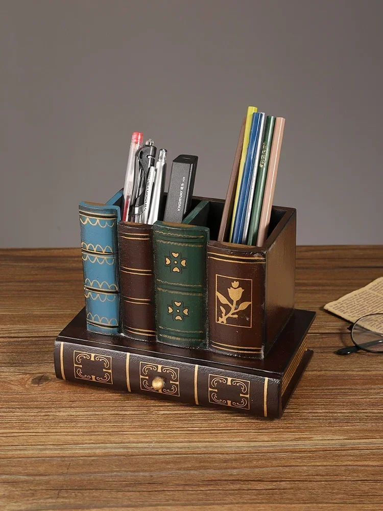 

Hot sales multifunctional retro pen holder storage box for children's study, student desk, office, light luxury and high-end