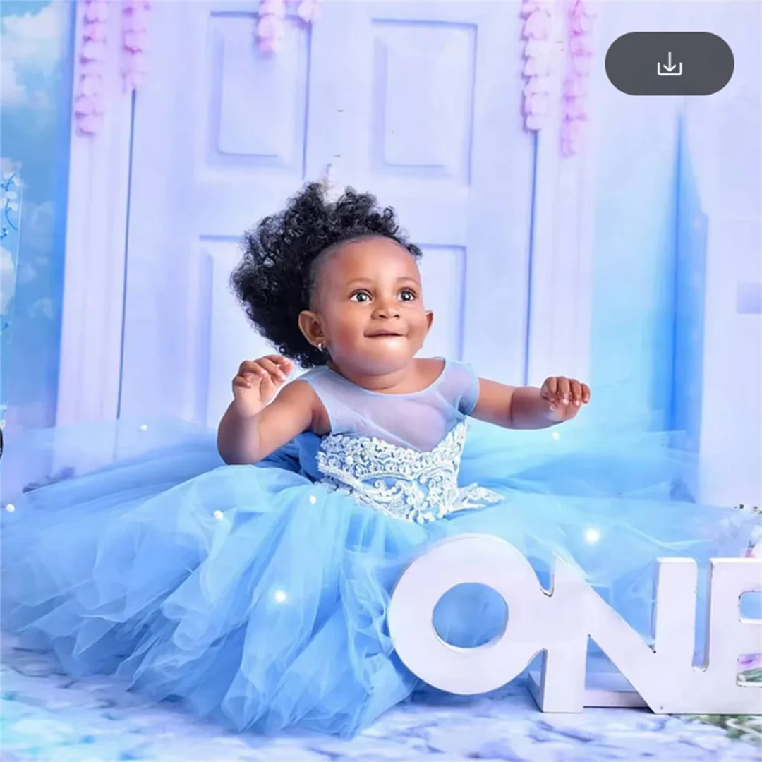 꽃의 소녀 드레스 샴페인 반팔 공주 우아한 아플리케 소녀 생일 파티 드레스를위한 첫 성찬식 가운