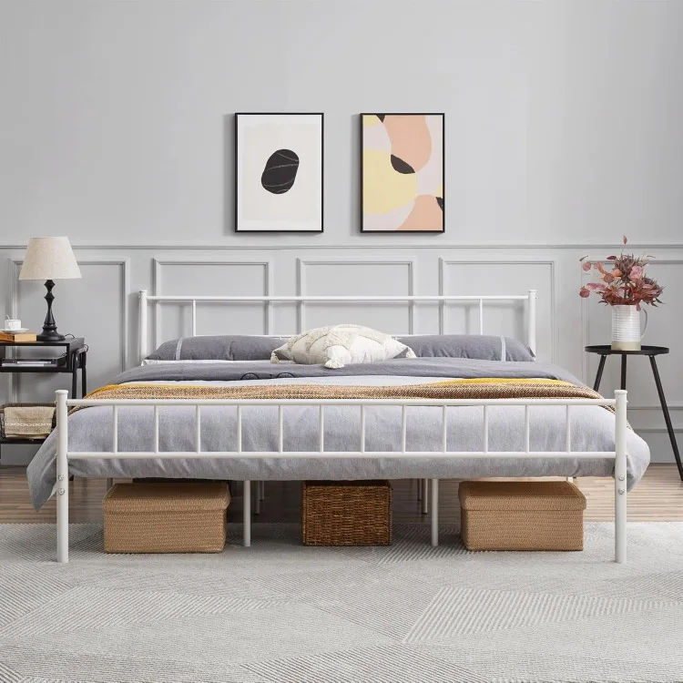 King Size Metal Bed Frame with Headboard and Footboard Platform Bed Frame with Storage No Box Spring Needed Mattress