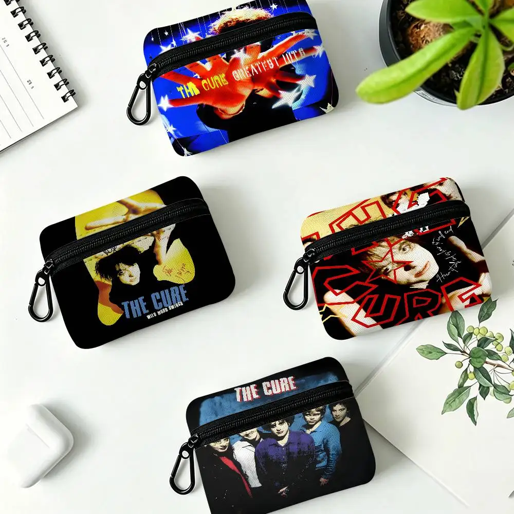 The Cure Rock Band Lightweight Oxford Fabric Coin Purse Carabiner Hook Design Mini Card Key Organizer Bag